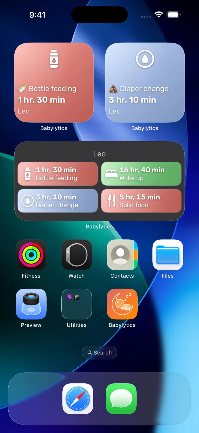iPhone widgets for Babylytics